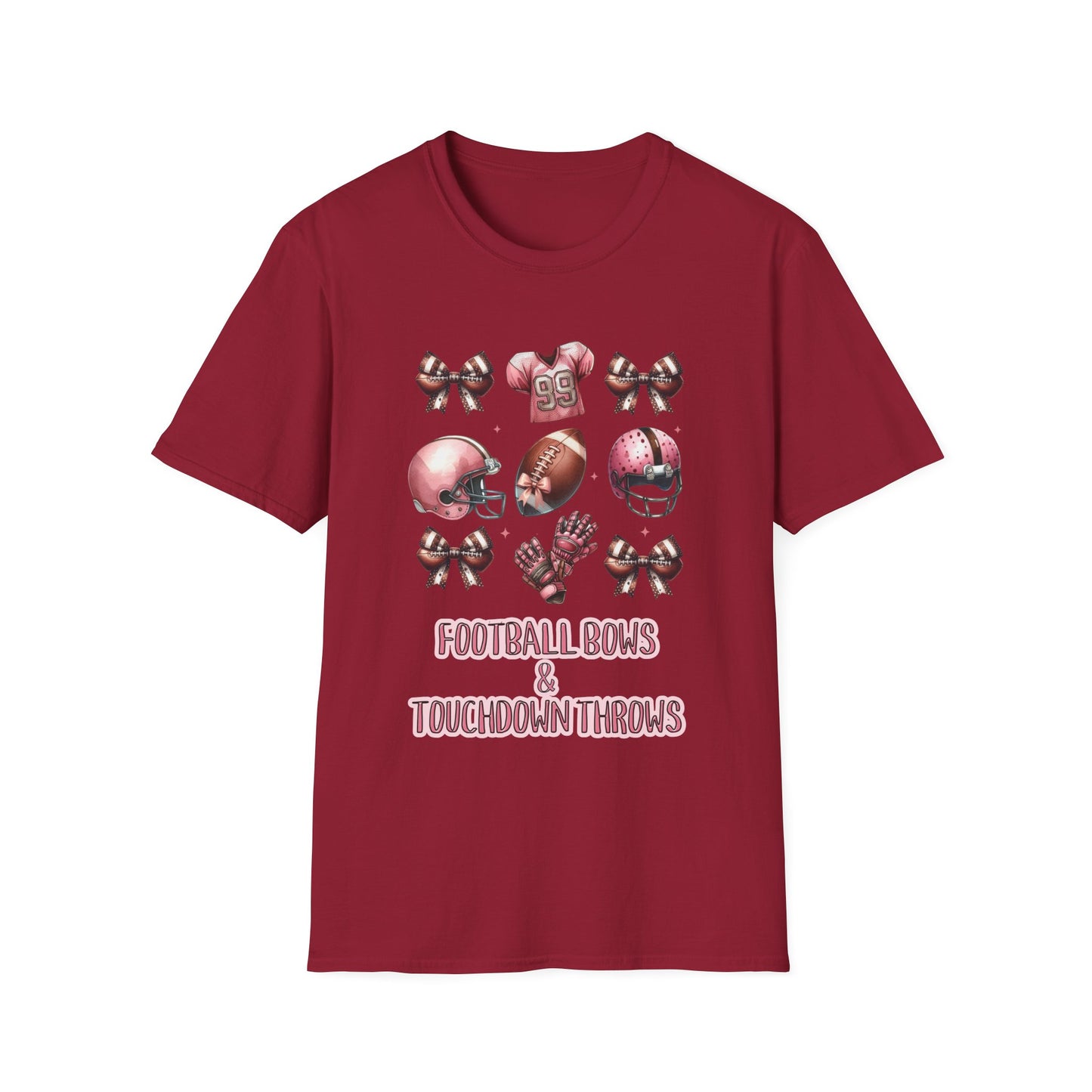 Football Bows and touchdown Throws Football Mom Fan Unisex Softstyle T-Shirt