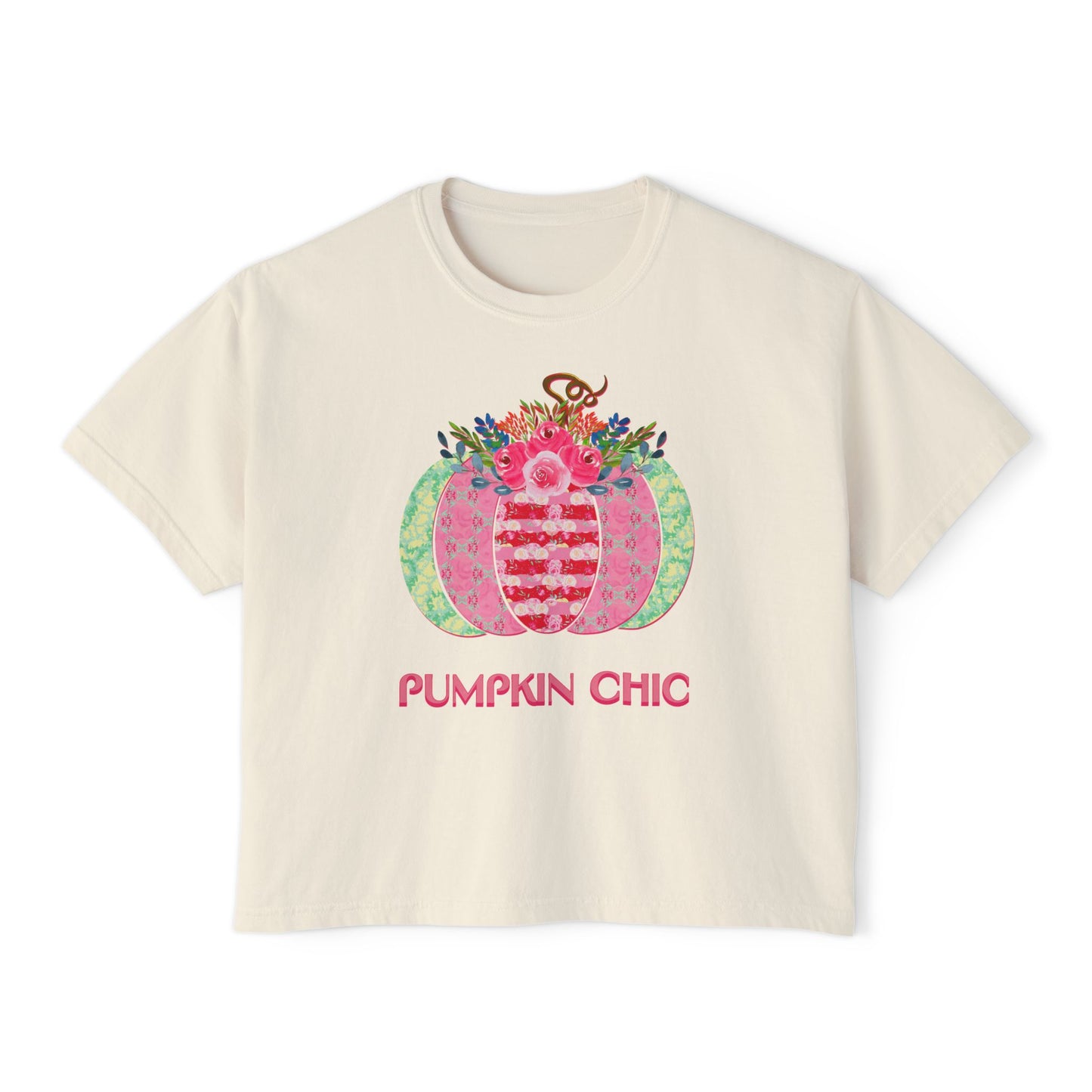Pumpkin Chic Halloween or Fall Cropped Comfort Colors Women's Boxy Tee