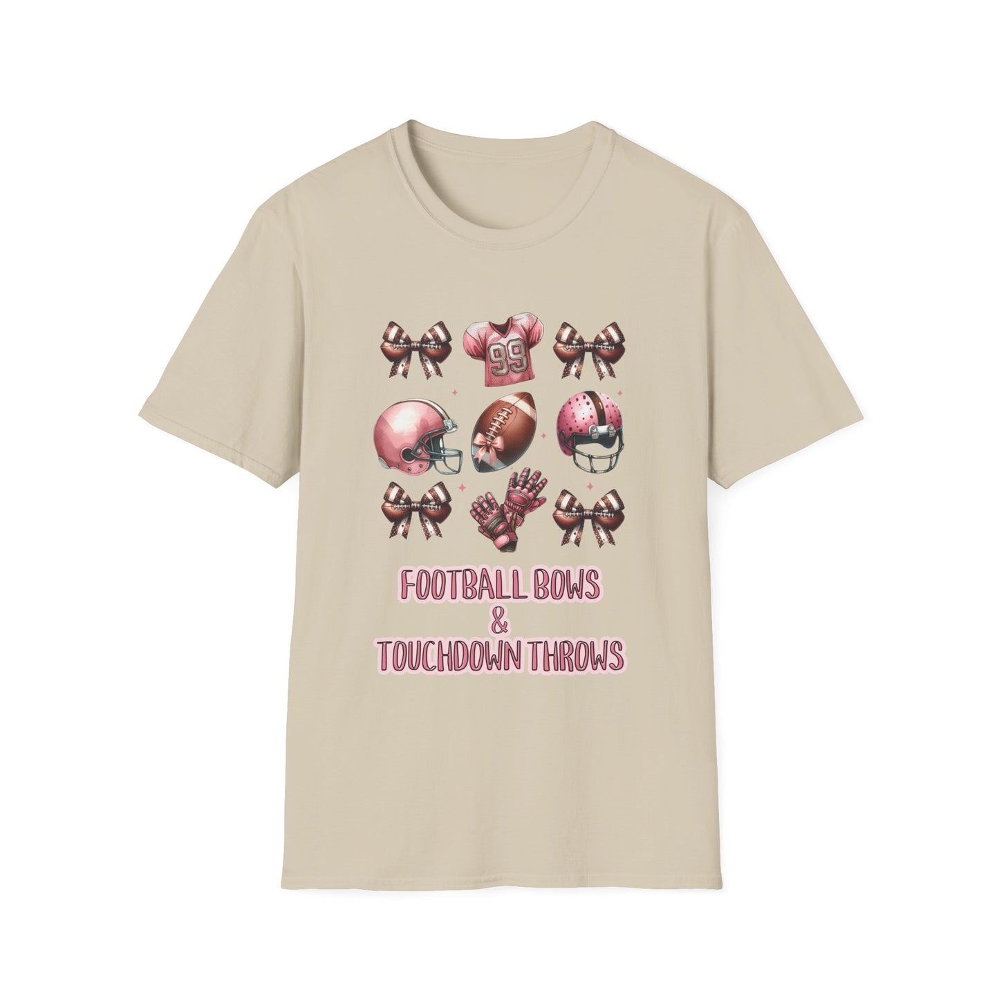 Football Bows and touchdown Throws Football Mom Fan Unisex Softstyle T-Shirt