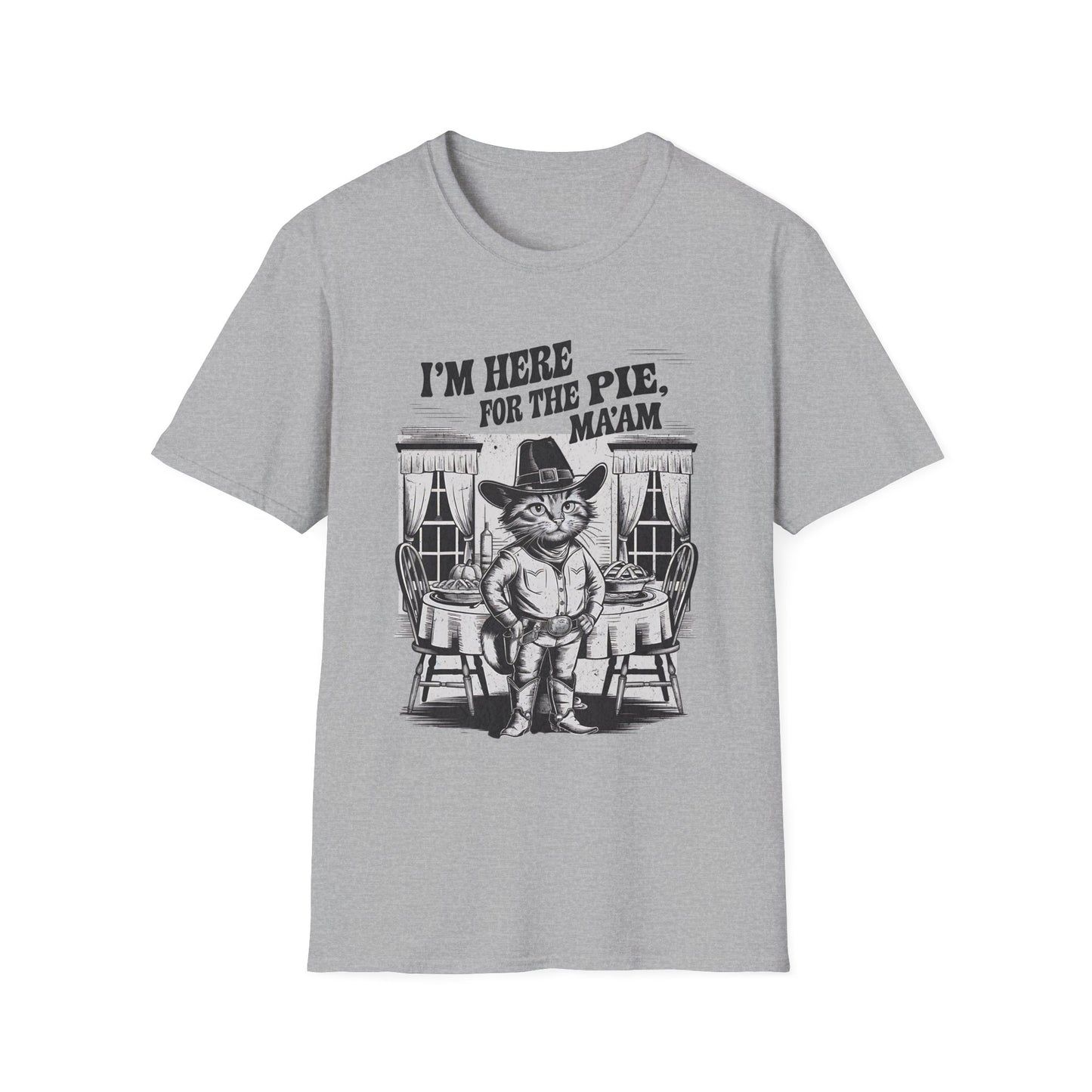 Funny Retro Cowboy Cat Holiday I'm Only Here for the Pie Unisex T-Shirt