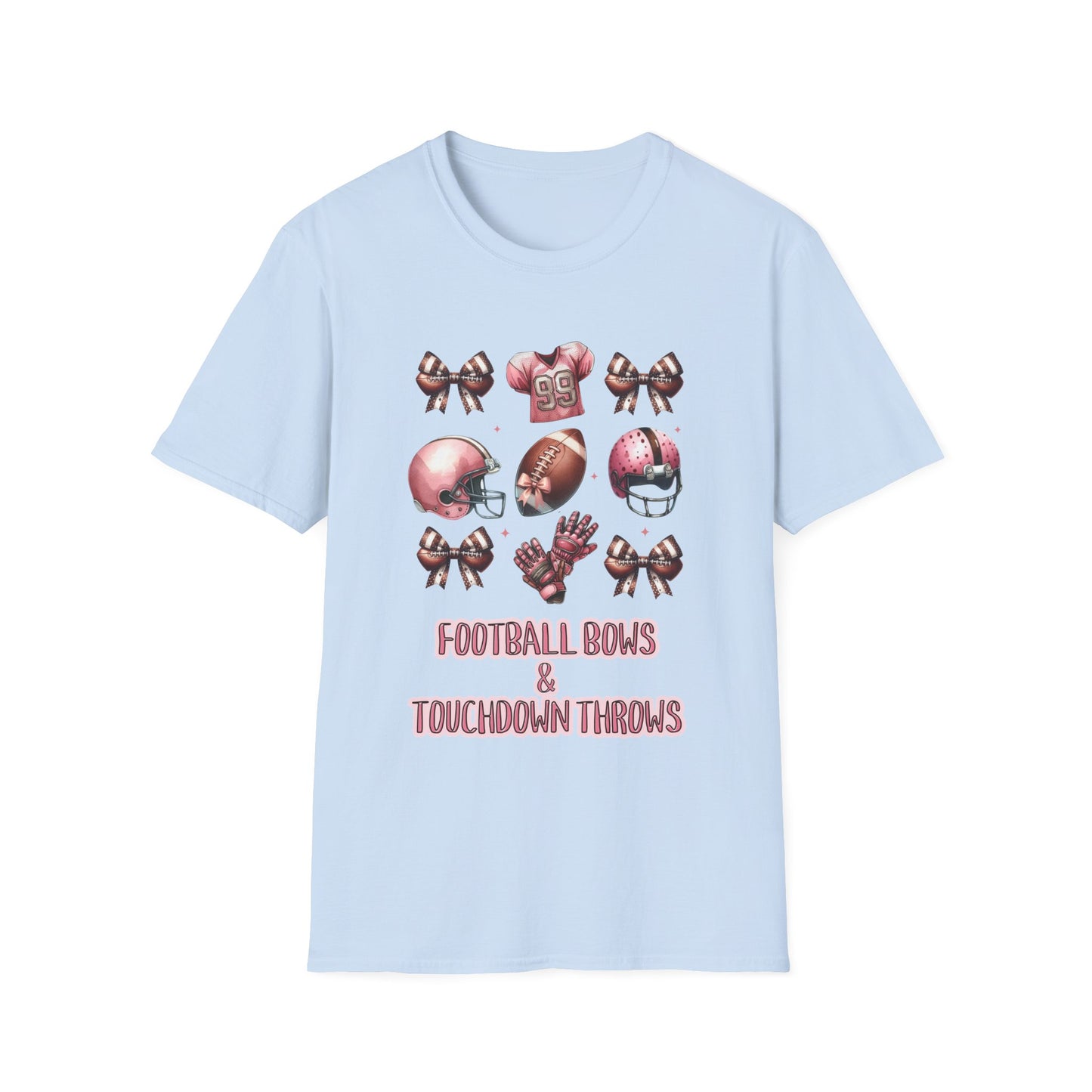 Football Bows and touchdown Throws Football Mom Fan Unisex Softstyle T-Shirt