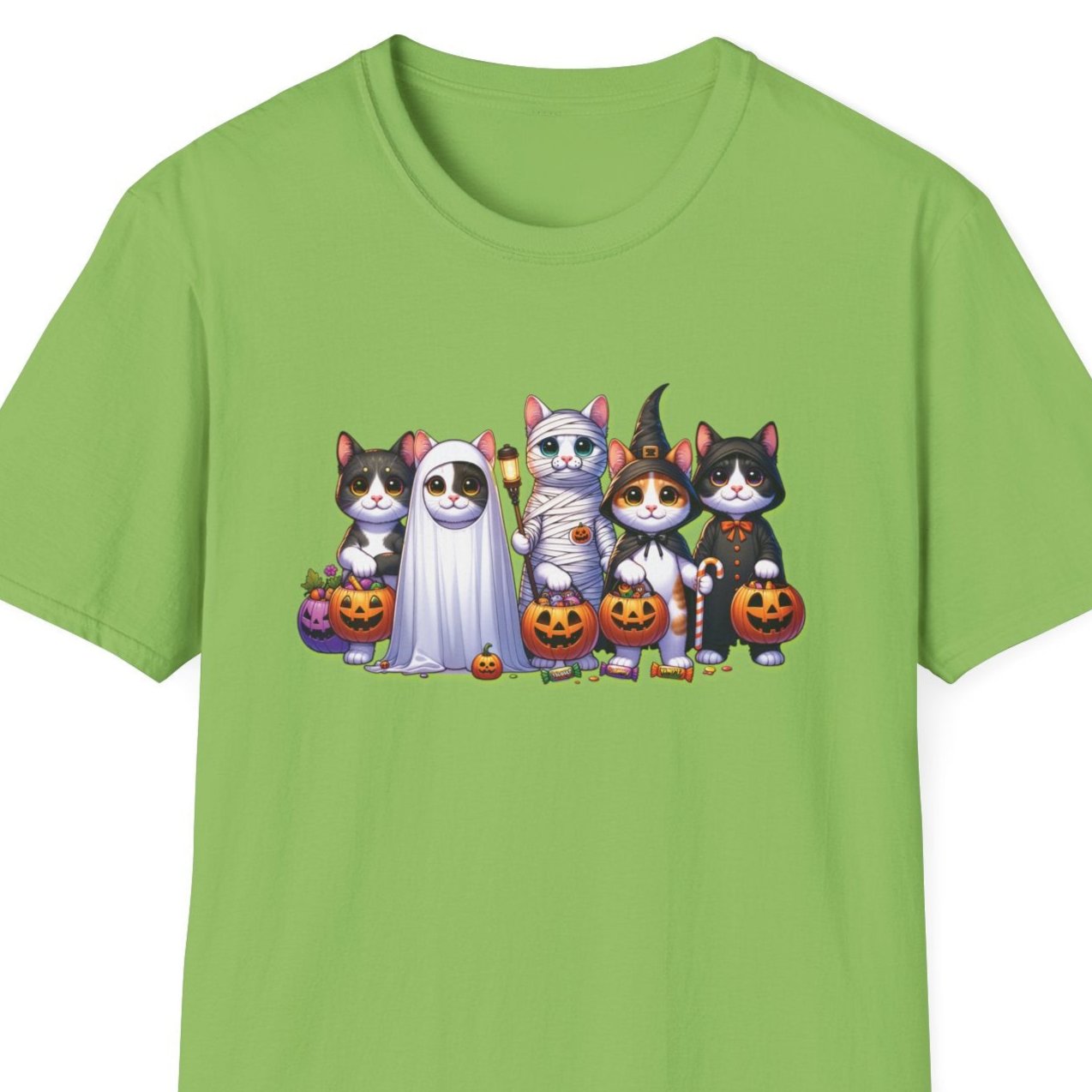 Halloween Cats Trick or Treating Tee, Funny Spooky Season Unisex T-Shirt XS-5XL
