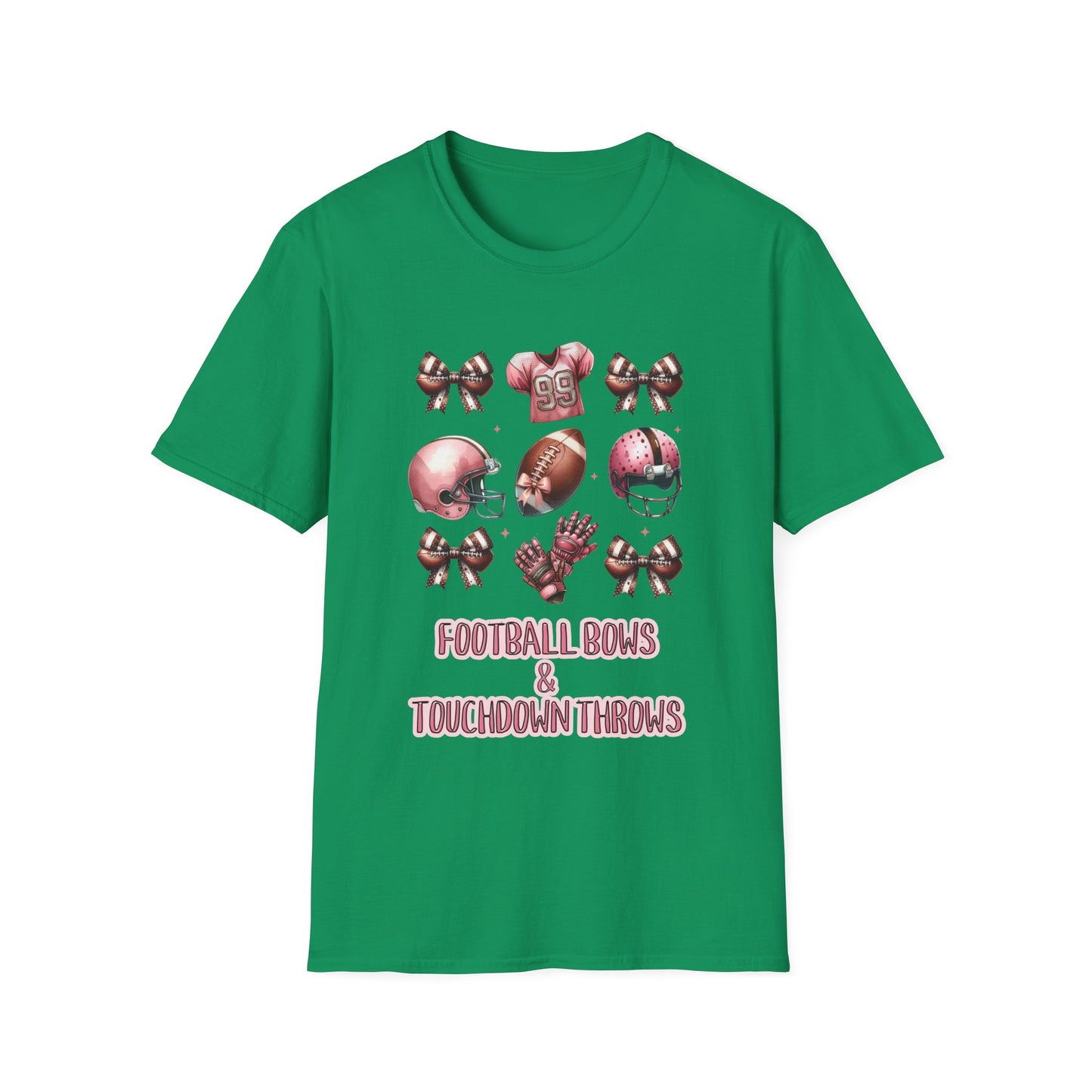 Football Bows and touchdown Throws Football Mom Fan Unisex Softstyle T-Shirt