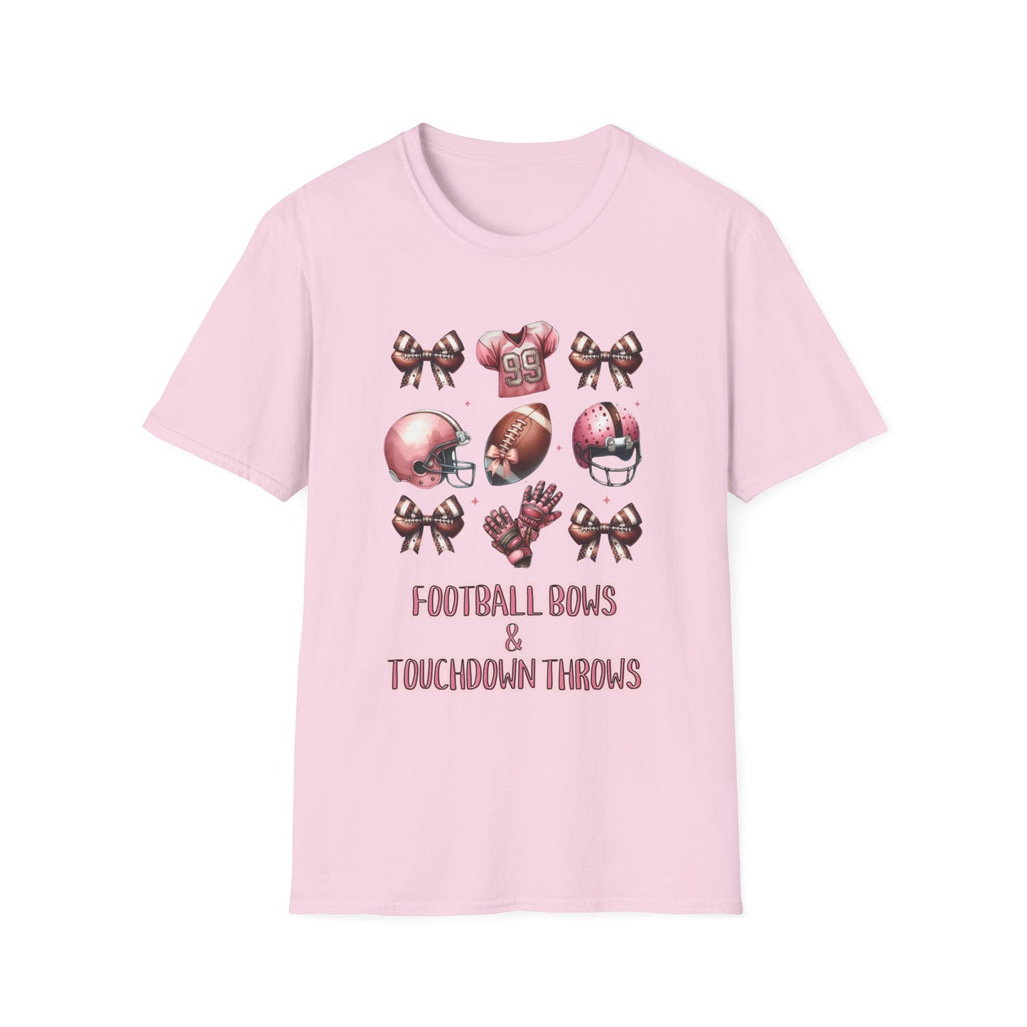 Football Bows and touchdown Throws Football Mom Fan Unisex Softstyle T-Shirt