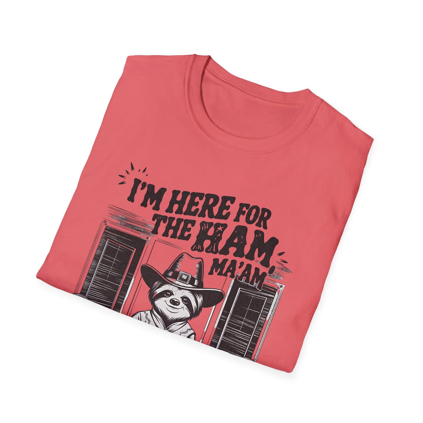 Funny Retro Cowboy Sloth I'm Only Here for the Ham Holiday Unisex T-Shirt