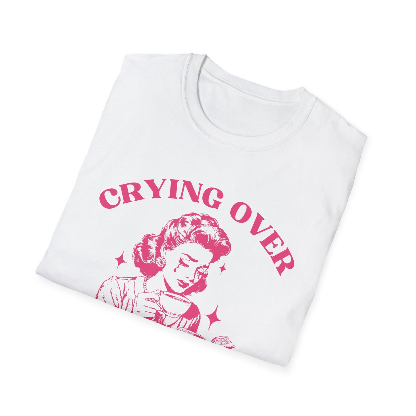 Crying Over Book Boyfriends, Vintage Housewife Aesthetic, Retro Woman Reading Book, Book Lovers Gift, Plus Size, Unisex Softstyle T-Shirt