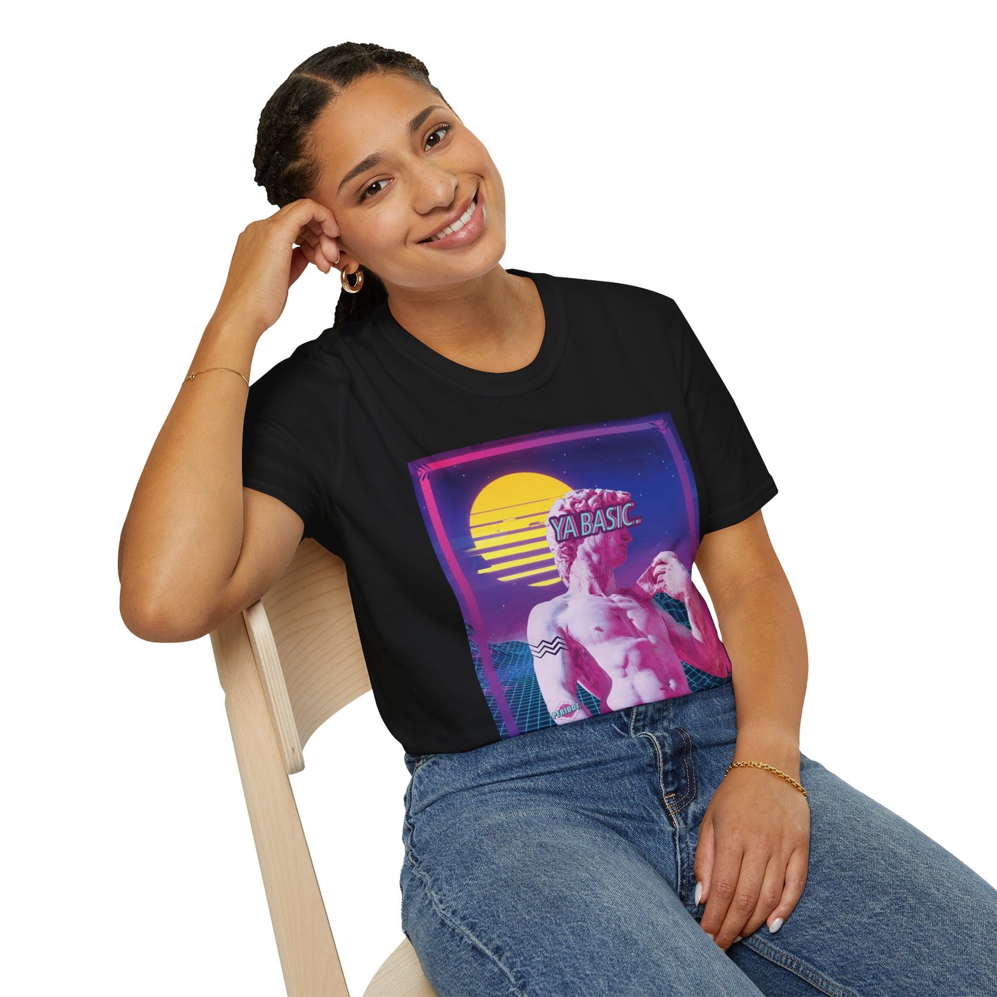 Ya Basic Vaporwave Helleniic Synthwave Aesthetic Neon 80s Unisex T-Shirt XS - Plus Size 5X