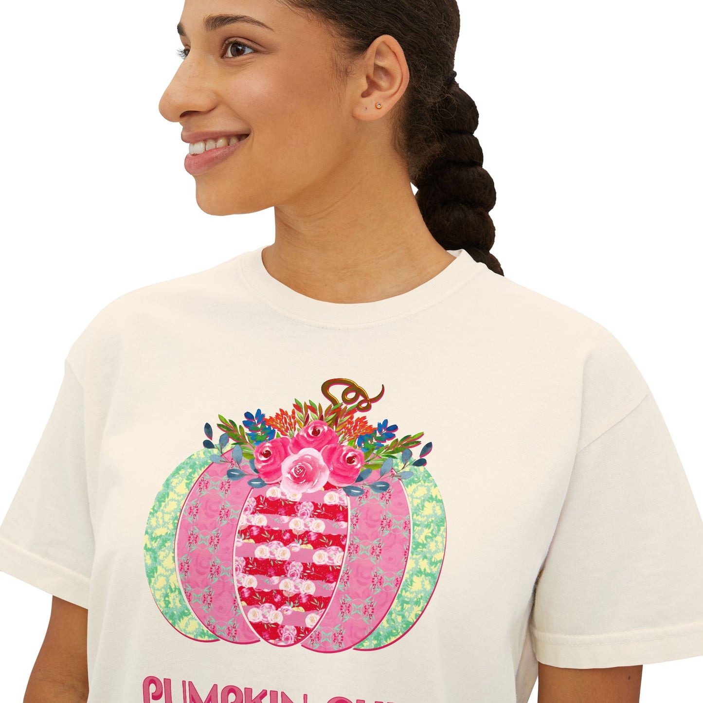 Pumpkin Chic Halloween or Fall Cropped Comfort Colors Women's Boxy Tee