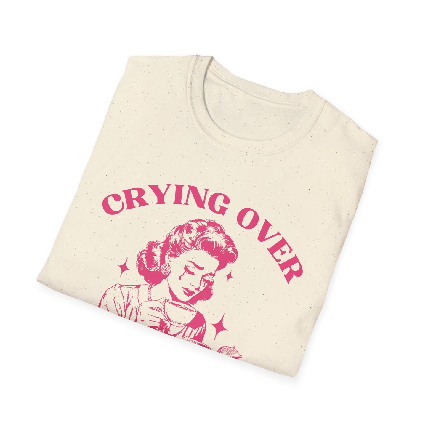 Crying Over Book Boyfriends, Vintage Housewife Aesthetic, Retro Woman Reading Book, Book Lovers Gift, Plus Size, Unisex Softstyle T-Shirt