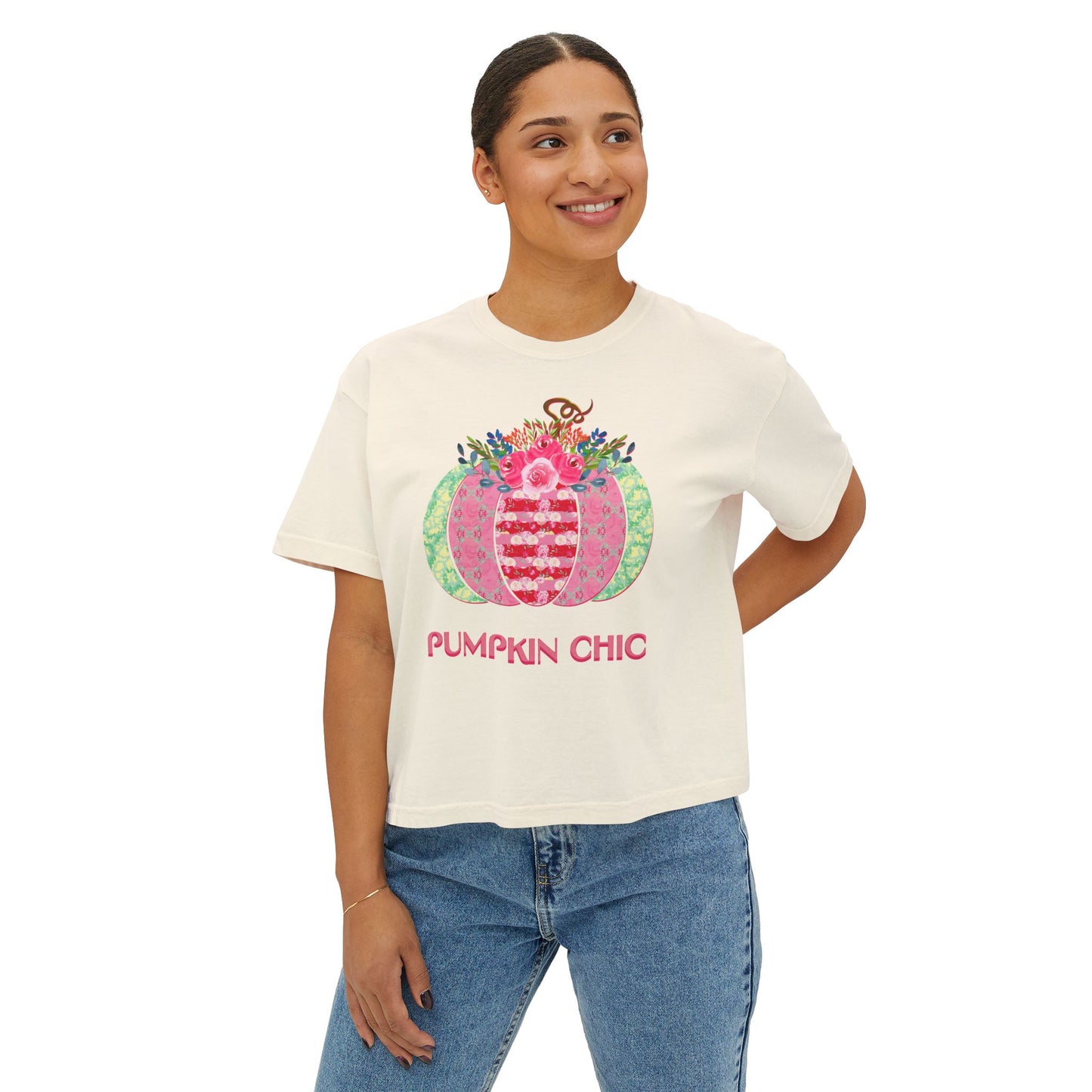 Pumpkin Chic Halloween or Fall Cropped Comfort Colors Women's Boxy Tee