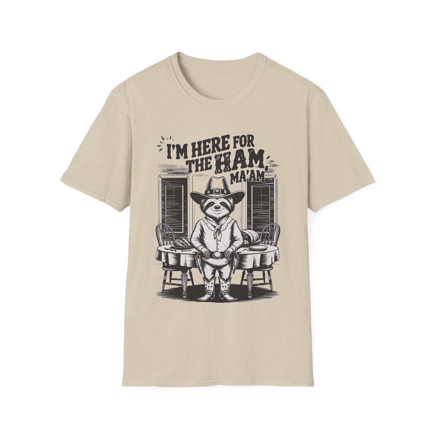 Funny Retro Cowboy Sloth I'm Only Here for the Ham Holiday Unisex T-Shirt