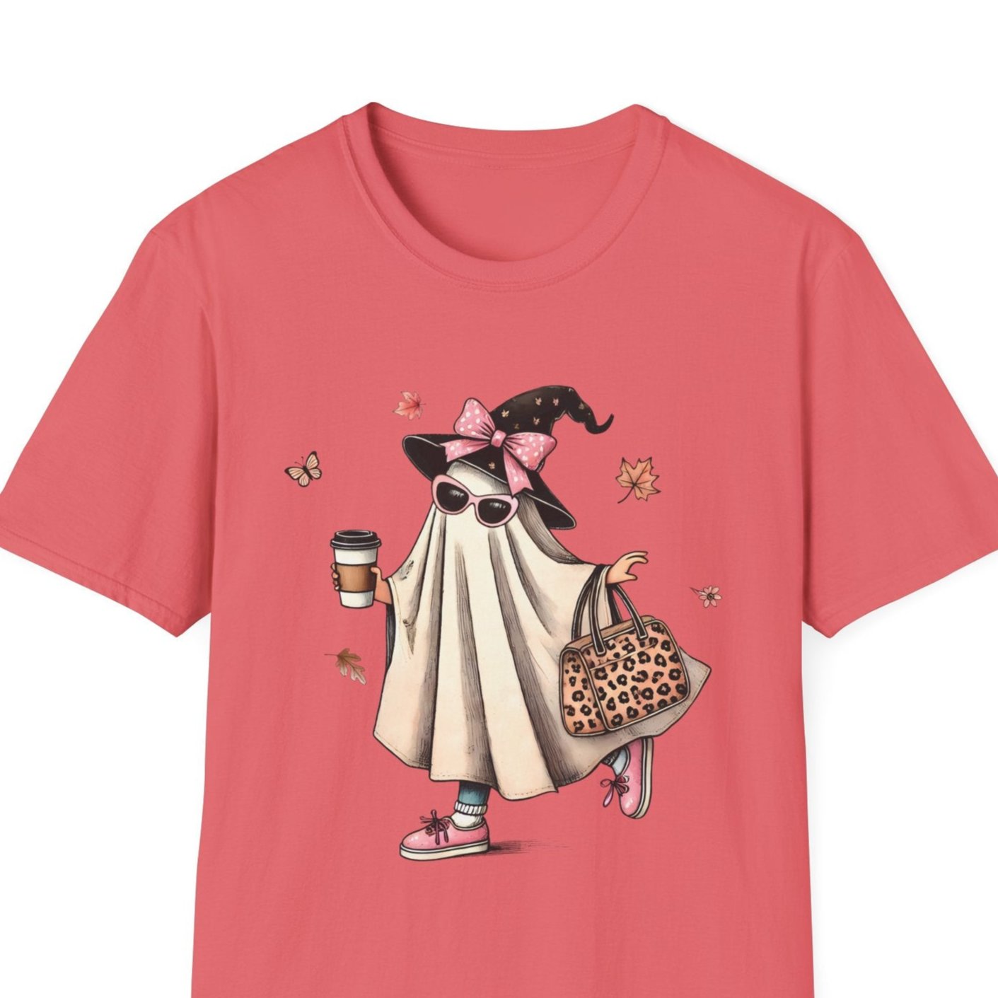 Cute Coquette Ghost With Coffee Spooky Season T-Shirt Unisex Jersey Short Sleeve Holiday Graphic Tee