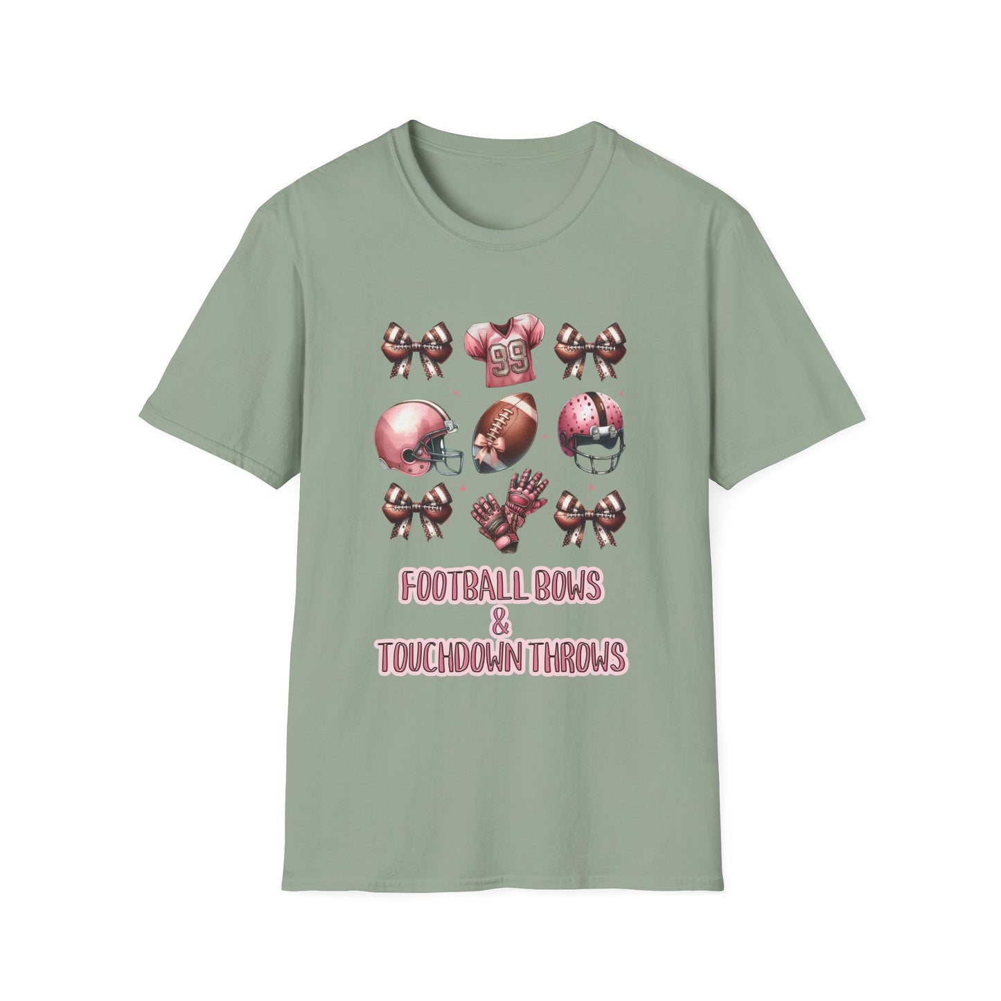 Football Bows and touchdown Throws Football Mom Fan Unisex Softstyle T-Shirt