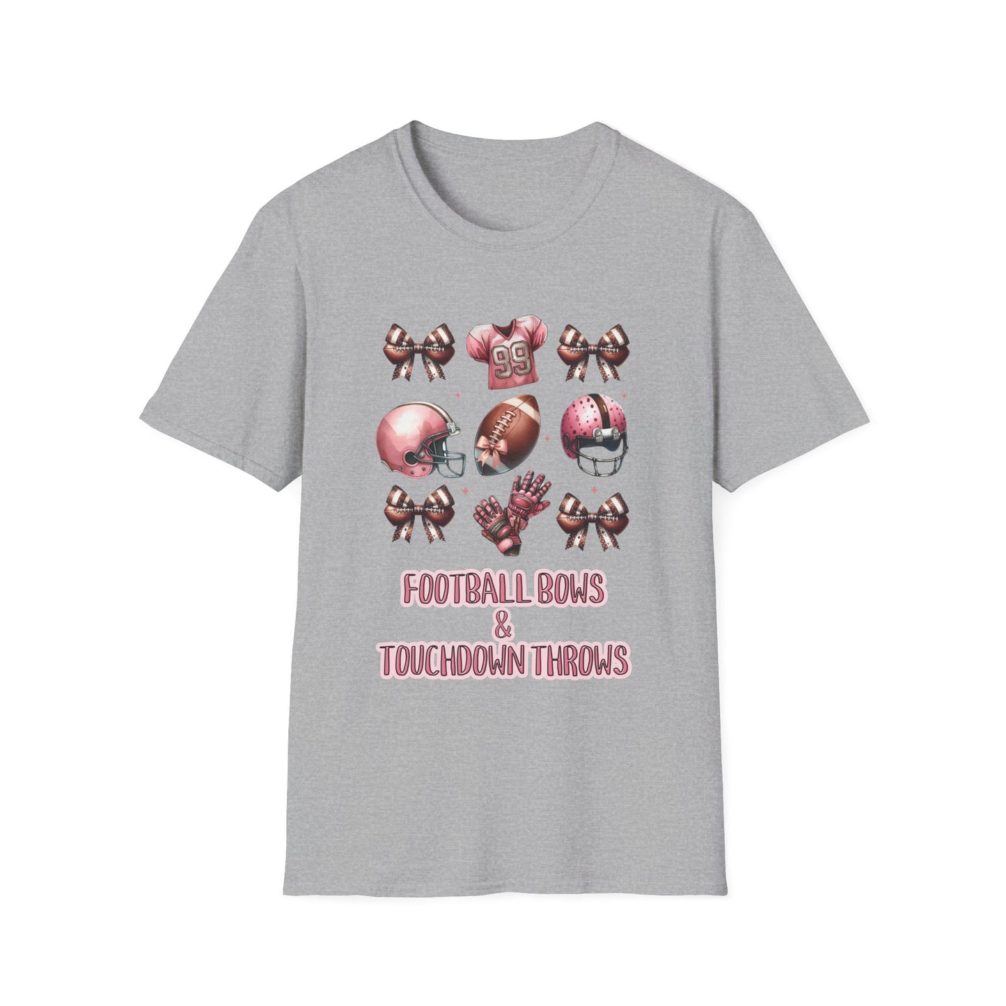 Football Bows and touchdown Throws Football Mom Fan Unisex Softstyle T-Shirt
