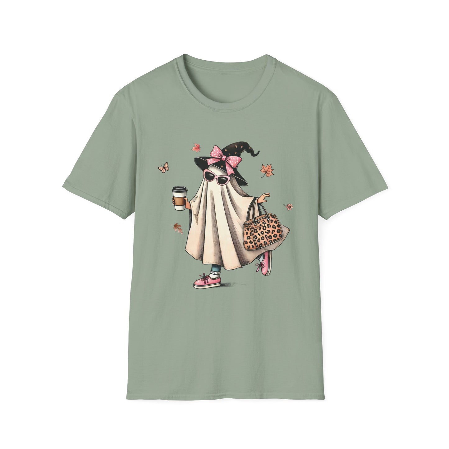 Cute Coquette Ghost With Coffee Spooky Season T-Shirt Unisex Jersey Short Sleeve Holiday Graphic Tee