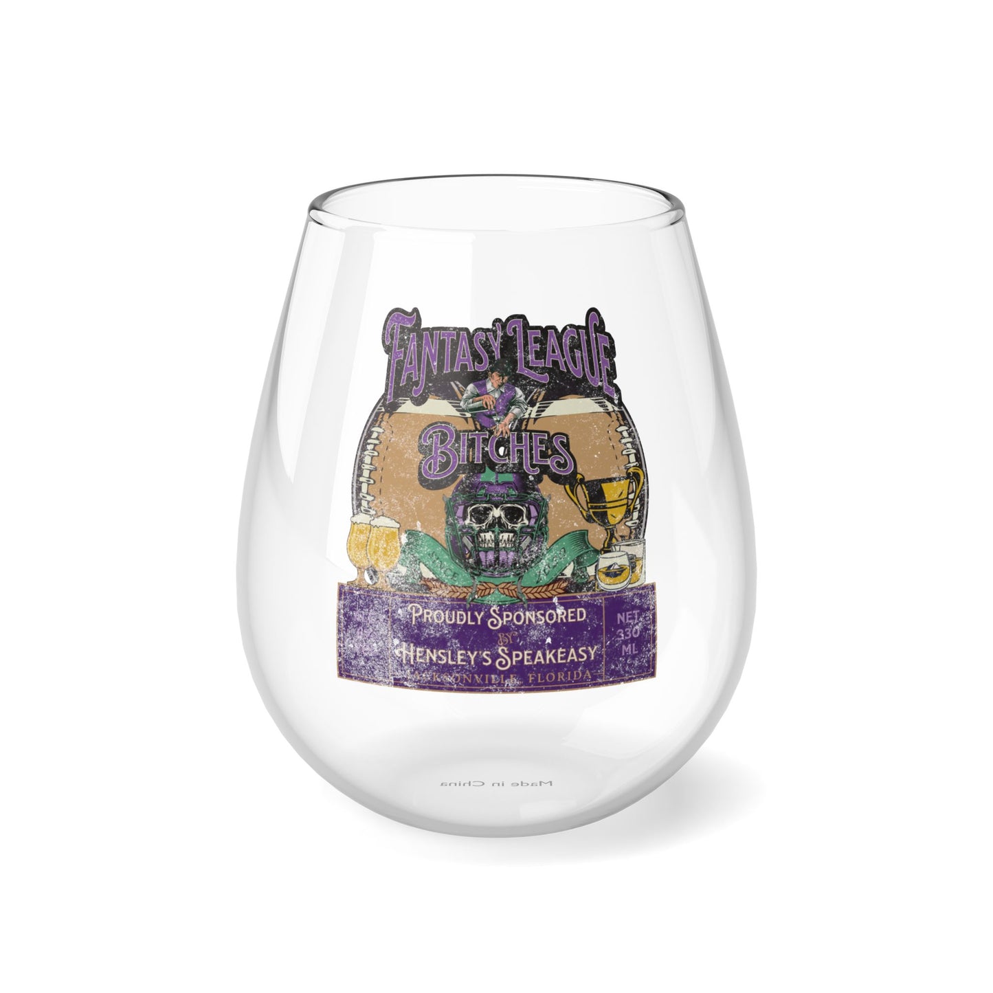 Fantasy League Bitches FLB Football Team Spirit Stemless Wine Glass, 11.75oz