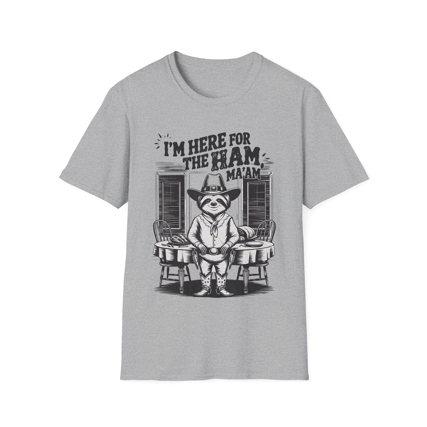 Funny Retro Cowboy Sloth I'm Only Here for the Ham Holiday Unisex T-Shirt