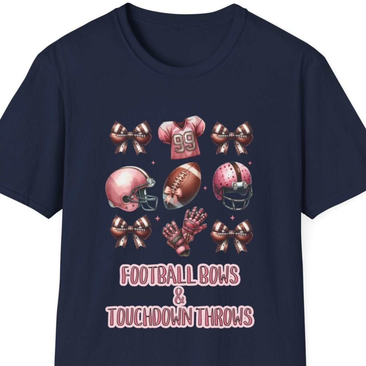 Football Bows and touchdown Throws Football Mom Fan Unisex Softstyle T-Shirt