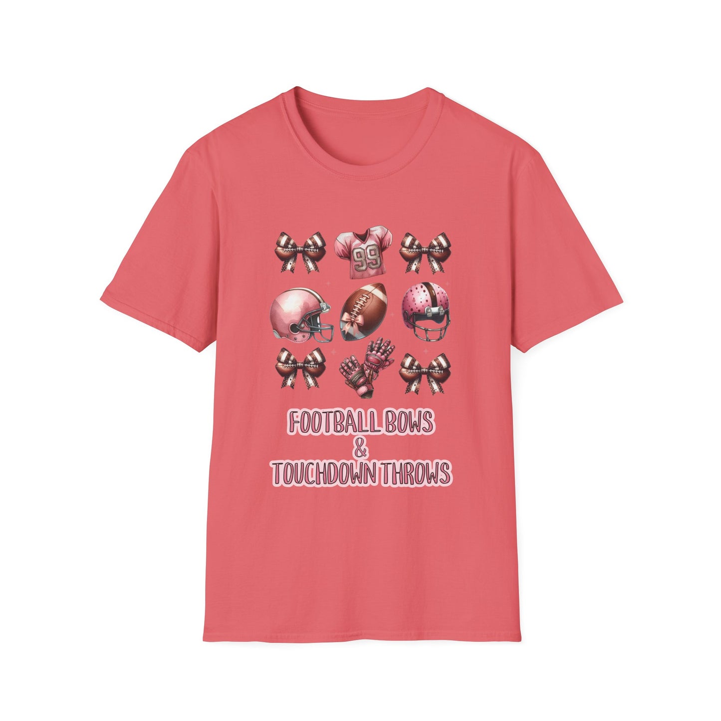 Football Bows and touchdown Throws Football Mom Fan Unisex Softstyle T-Shirt