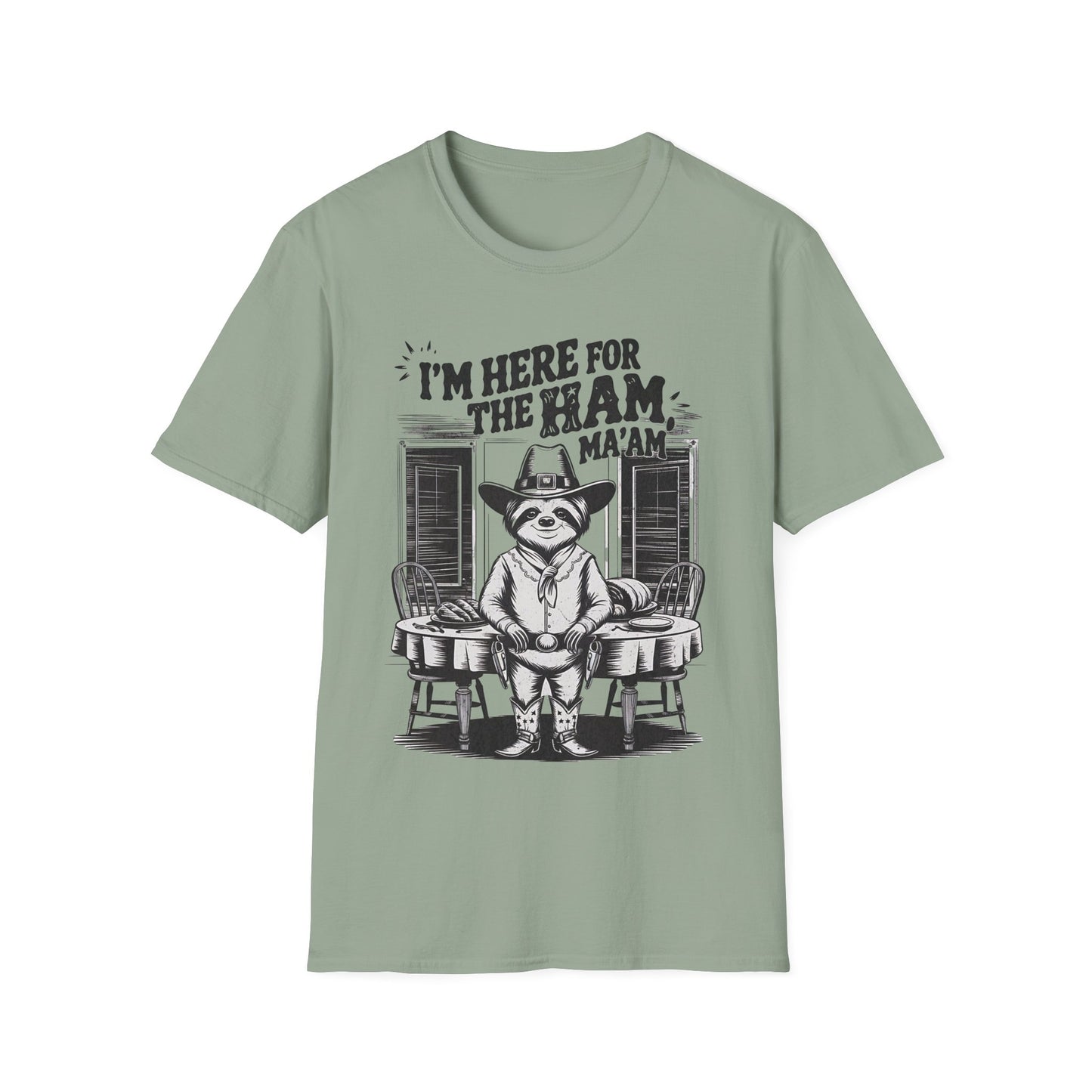 Funny Retro Cowboy Sloth I'm Only Here for the Ham Holiday Unisex T-Shirt
