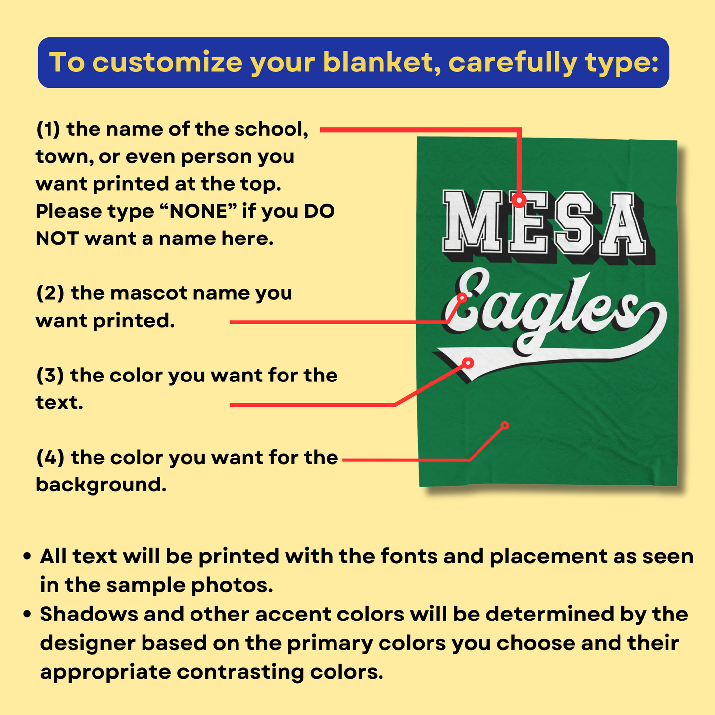 Custom Team Mascot and Colors, Velveteen Plush Stadium Blanket Medium Weight 3 Sizes