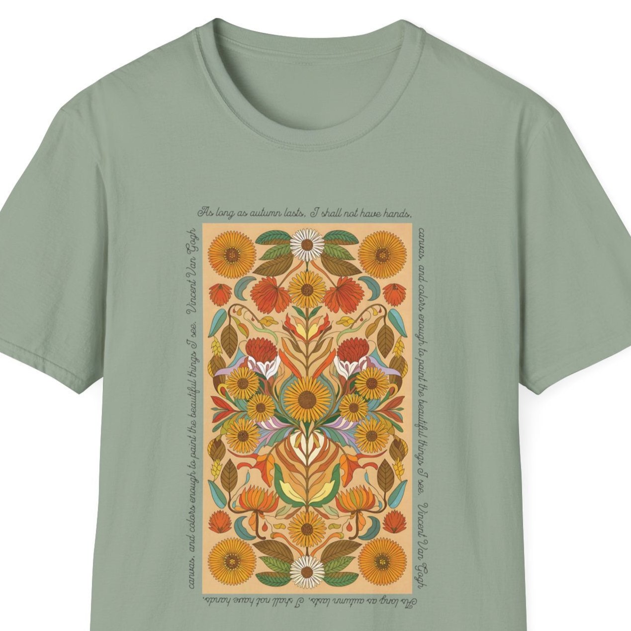 Autumn Florals with Van Gogh Quote T-Shirt Unisex Jersey Short Sleeve Holiday Graphic Tee Small - Plus Size