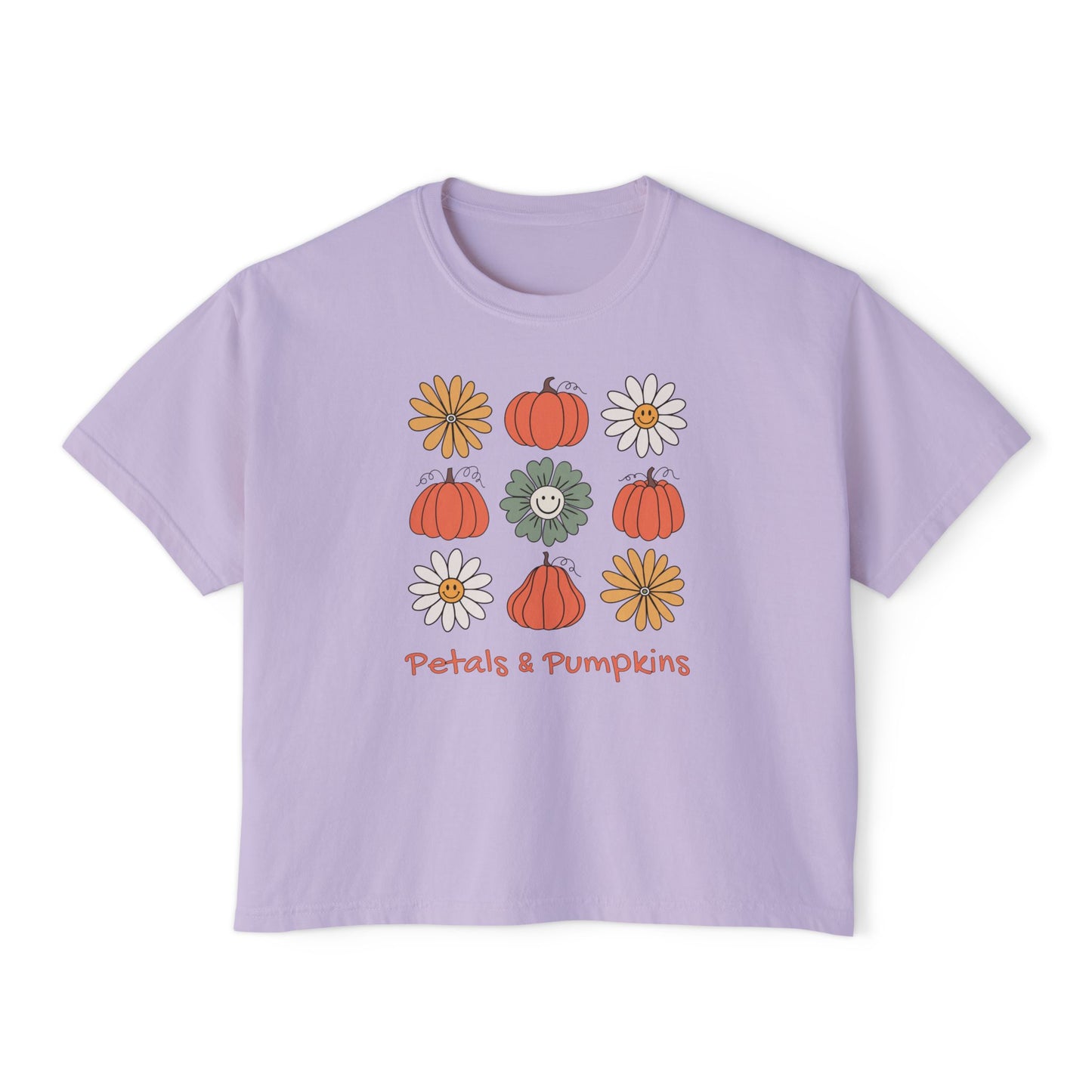 Fall Petals and Pumpkins Comfort Colors Autumn Aesthetic Women's Boxy Tee