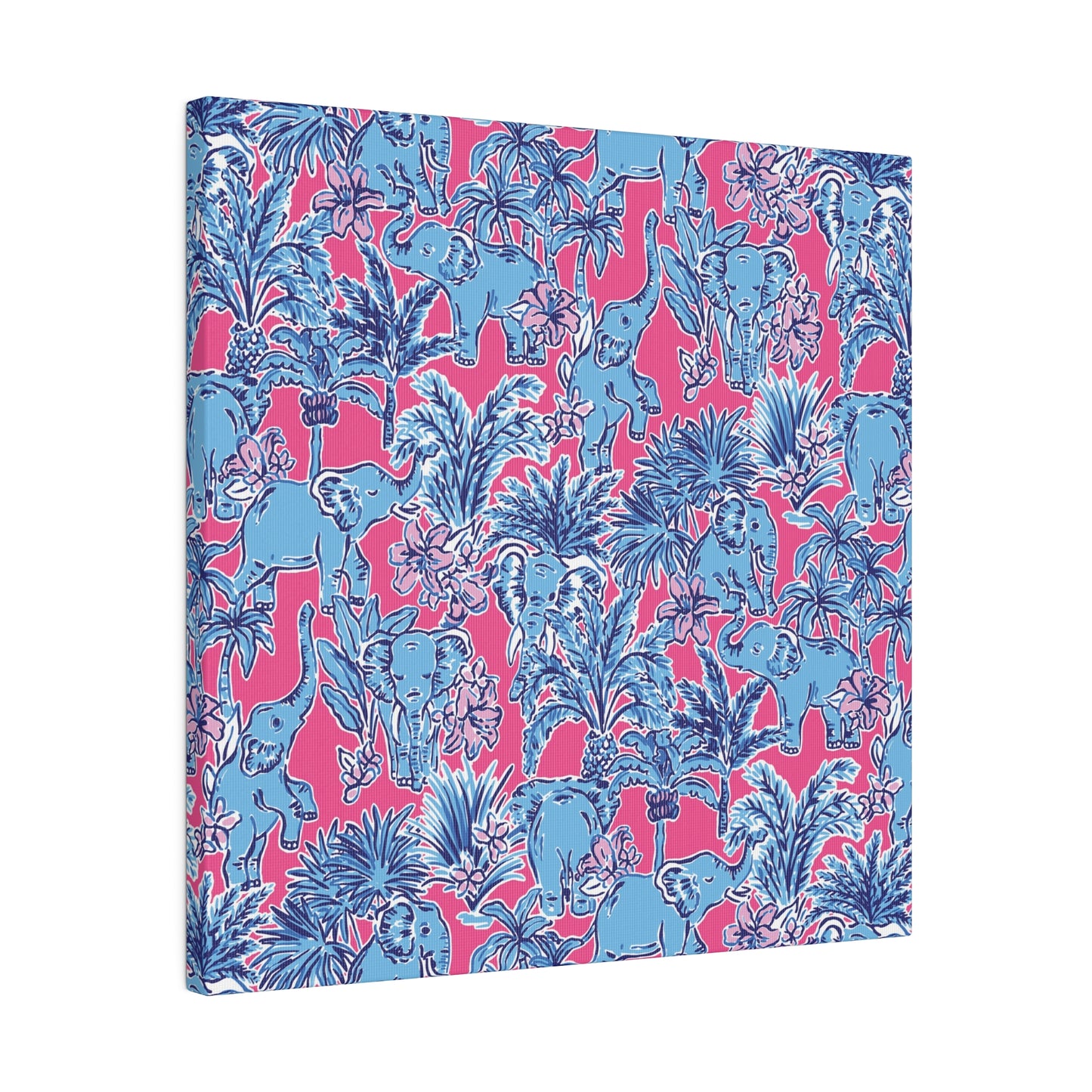 Tropical Elephant Print Canvas, Lilly-Inspired Preppy Elephant Print, All-Over Print, Tropical Beachy Matte Canvas, Stretched, 0.75"
