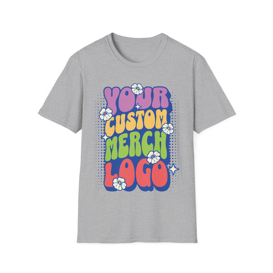 Merch for Your Logo! 100% Cotton, Front and Back Print, Crew Neck, Lightweight, Soft, Unisex T-Shirt, Sizes XS-5X