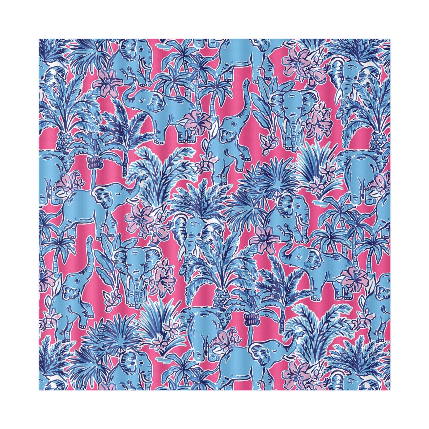 Tropical Elephant Print Canvas, Lilly-Inspired Preppy Elephant Print, All-Over Print, Tropical Beachy Matte Canvas, Stretched, 0.75"