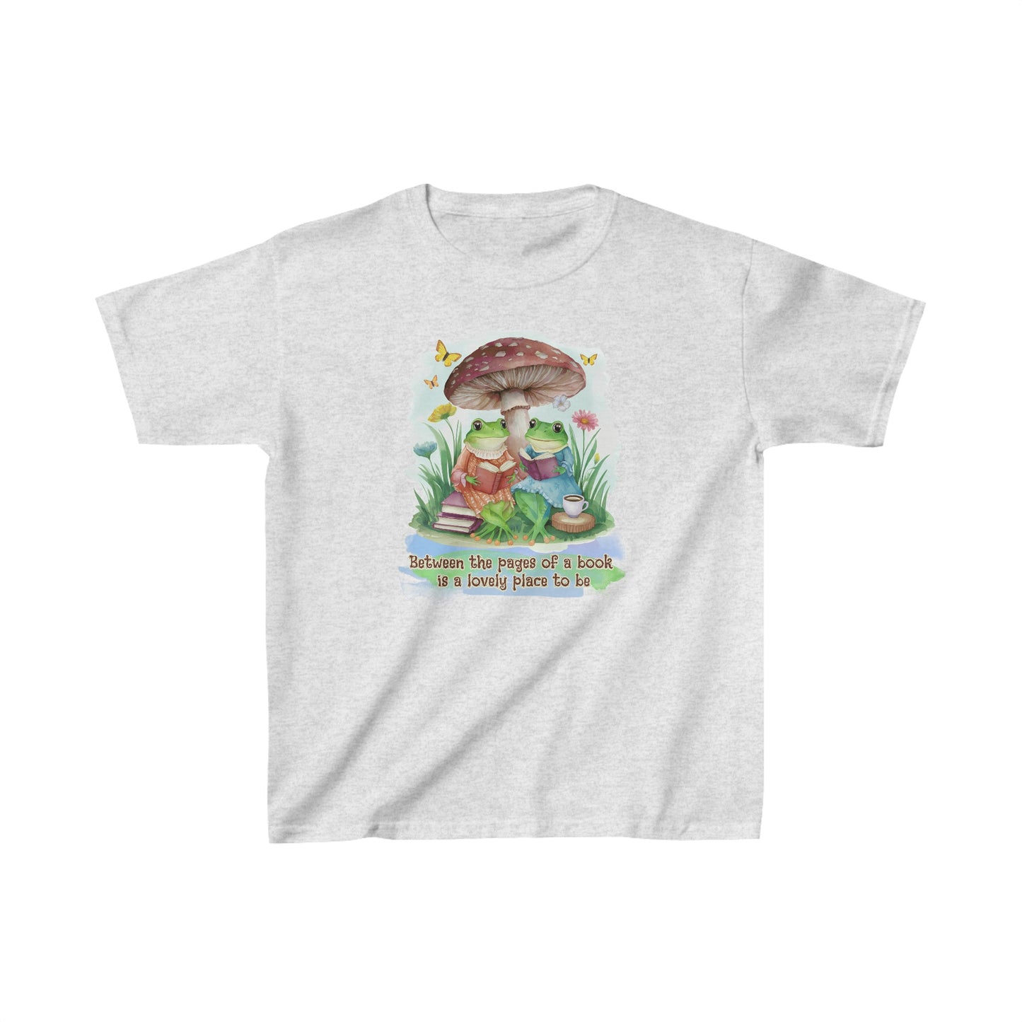 Book Frogs and Mushroom Reading Aesthetic Big Kids Heavy Cotton™ Tee