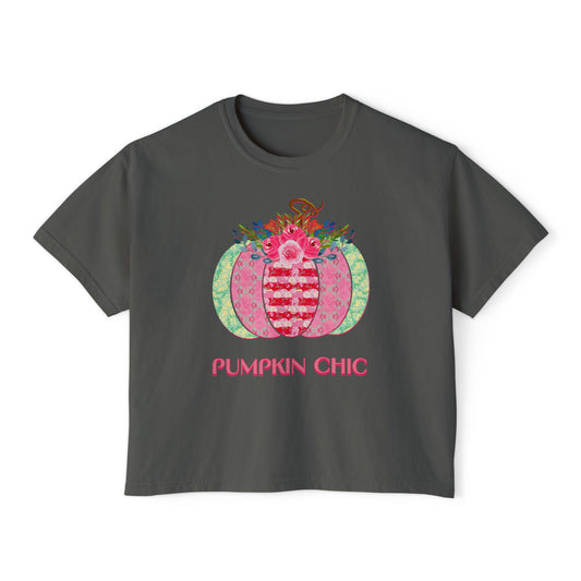 Pumpkin Chic Halloween or Fall Cropped Comfort Colors Women's Boxy Tee