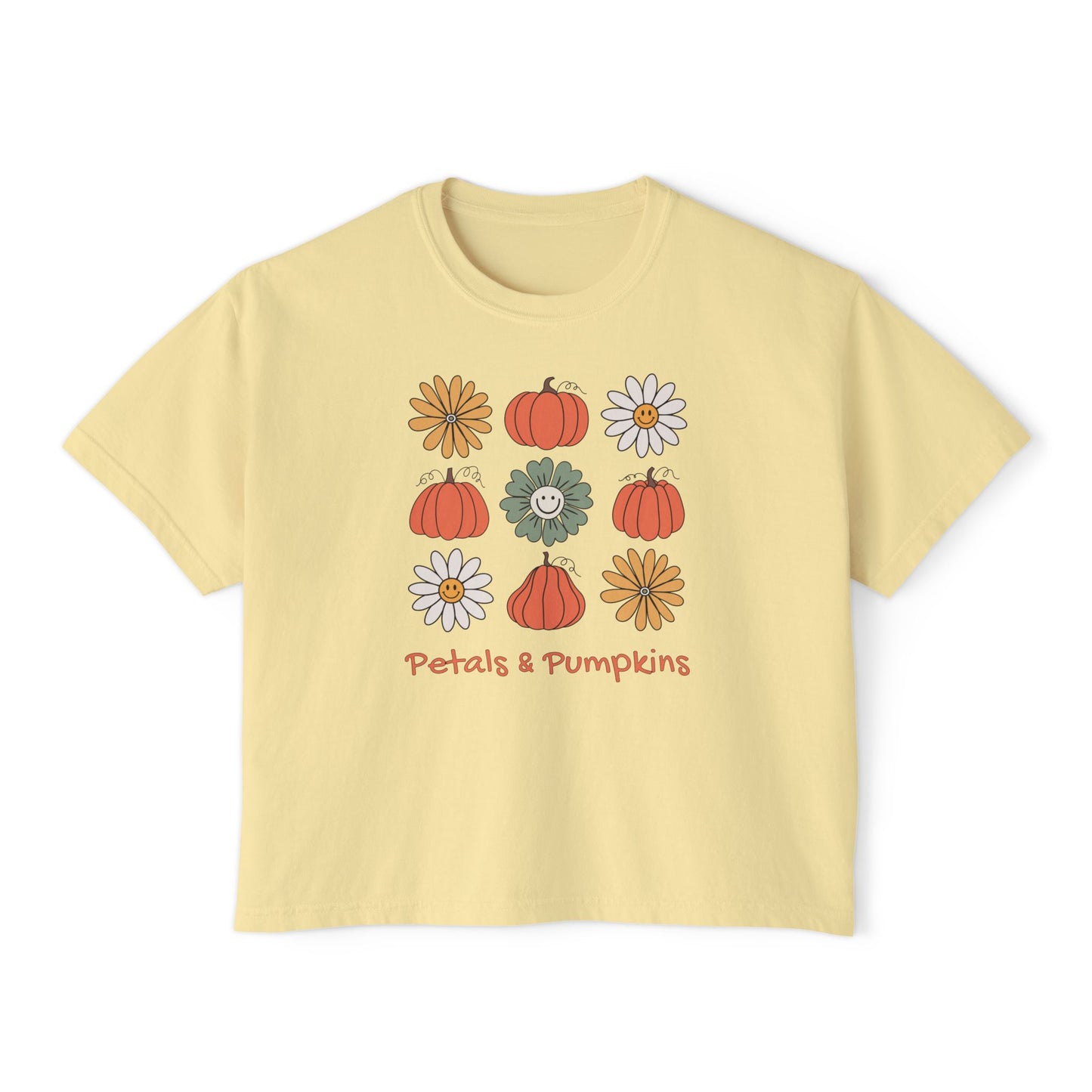 Fall Petals and Pumpkins Comfort Colors Autumn Aesthetic Women's Boxy Tee