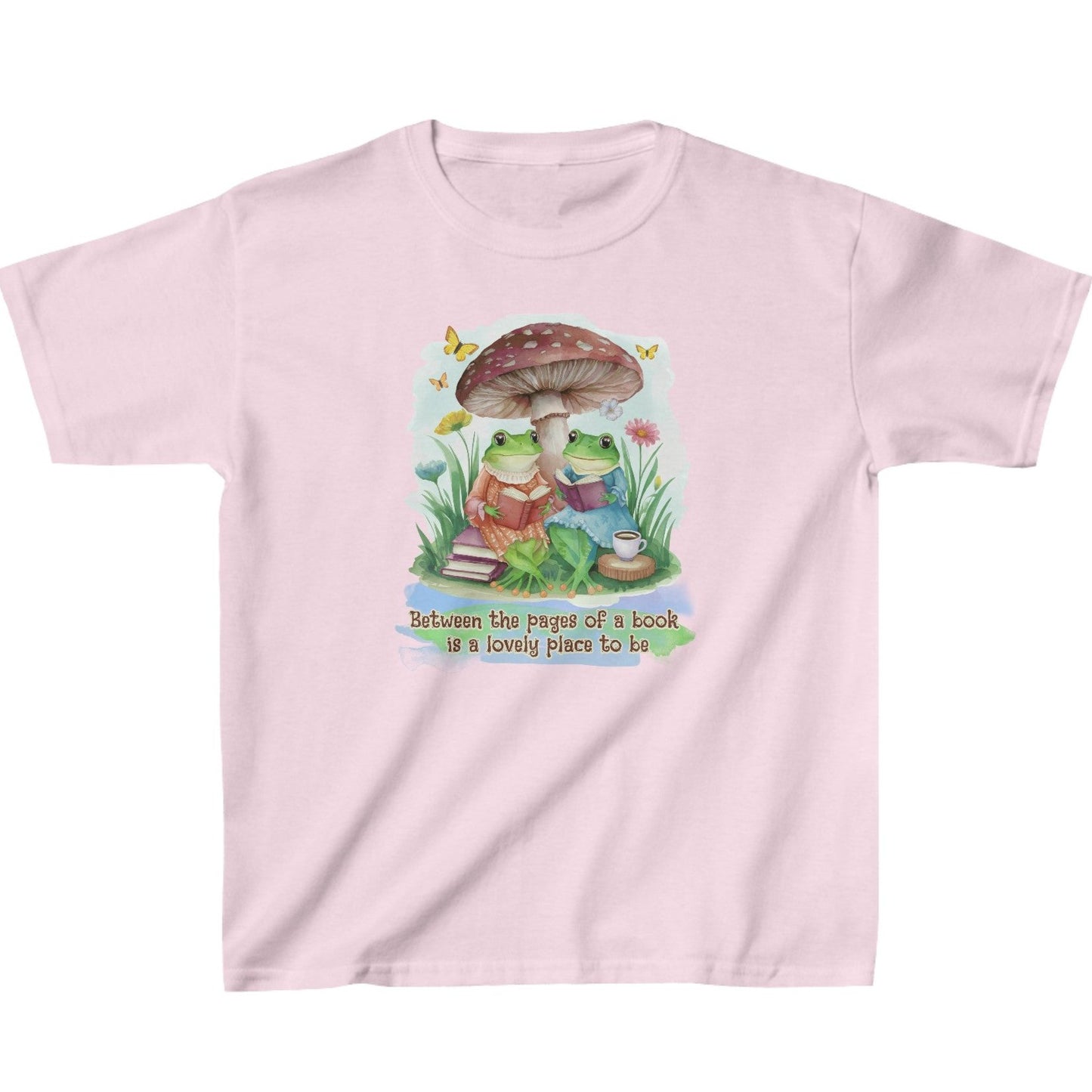 Book Frogs and Mushroom Reading Aesthetic Big Kids Heavy Cotton™ Tee