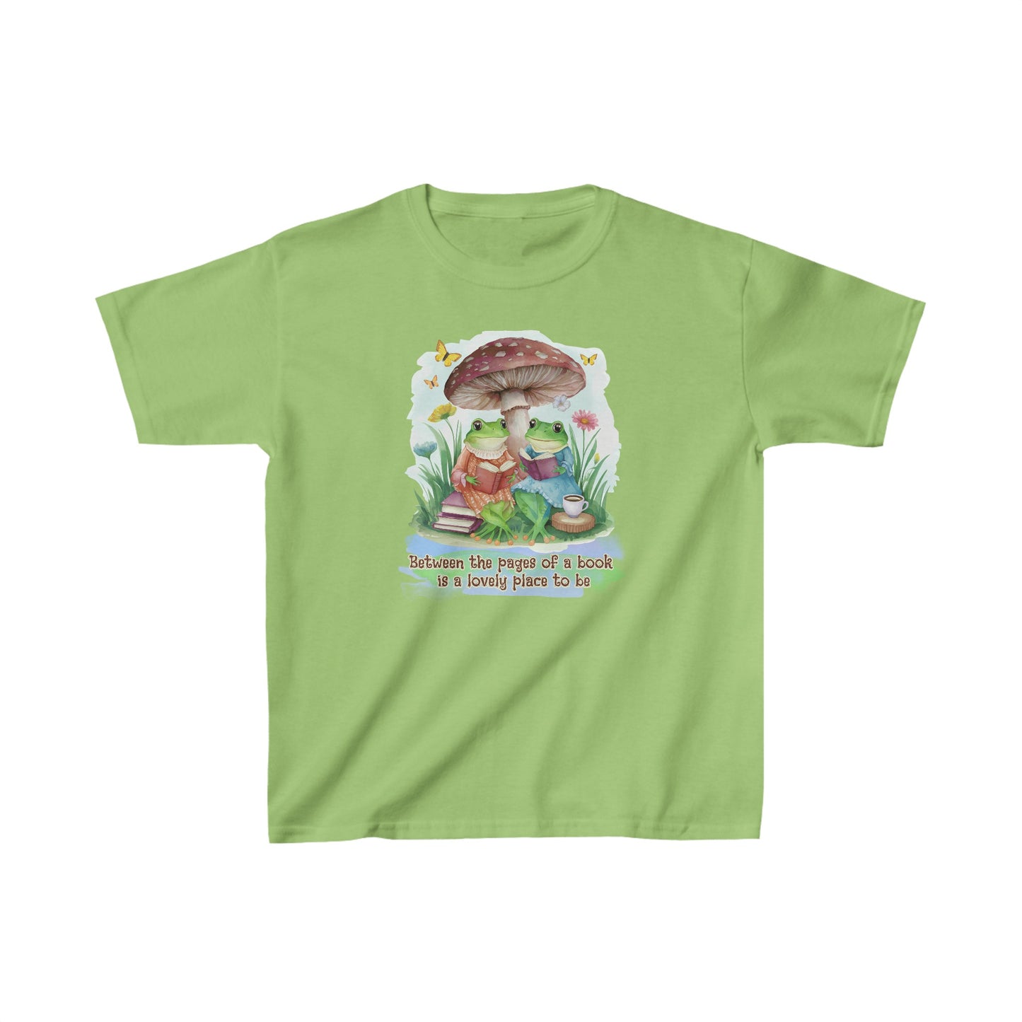 Book Frogs and Mushroom Reading Aesthetic Big Kids Heavy Cotton™ Tee