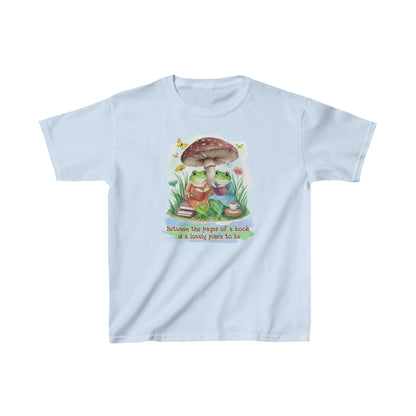 Book Frogs and Mushroom Reading Aesthetic Big Kids Heavy Cotton™ Tee