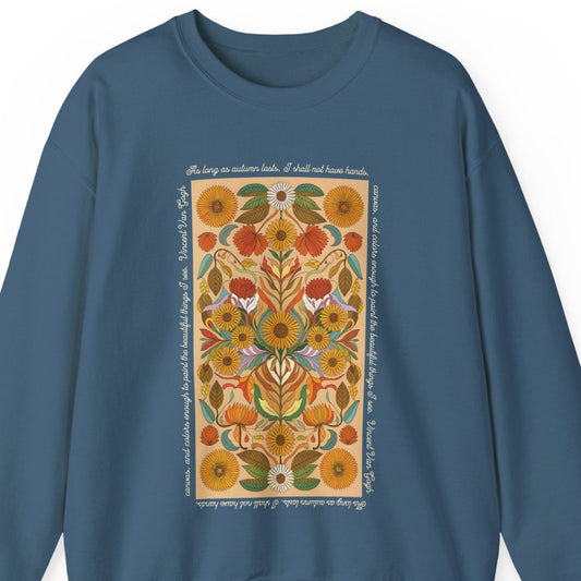 Autumn Florals with Van Gogh Quote Sweatshirt Unisex Jersey Short Sleeve Holiday Graphic Top Small - Plus Size