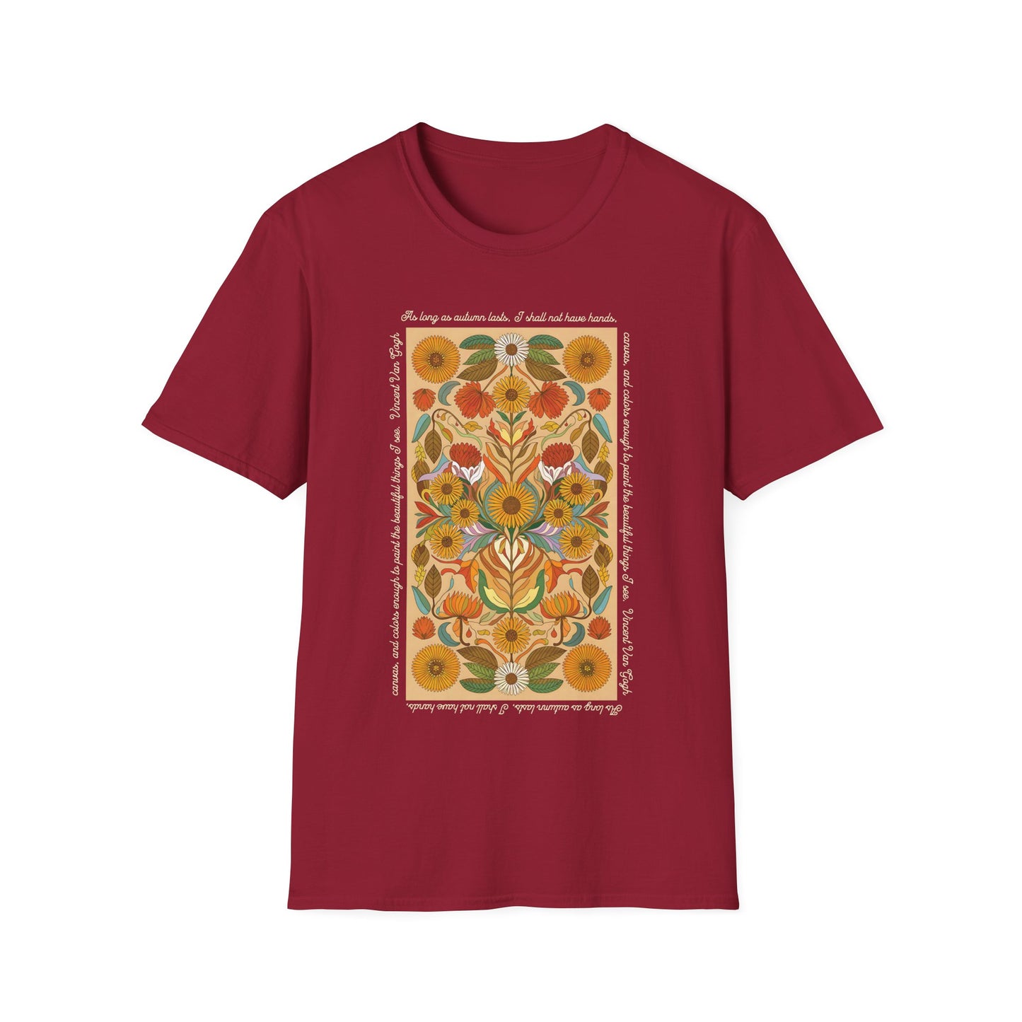 Autumn Florals with Van Gogh Quote T-Shirt Unisex Jersey Short Sleeve Holiday Graphic Tee Small - Plus Size