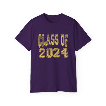 Class of 2024 Senior 24 Gold Yellow Fun Colors Grad Celebration Graduate Goals Choose Your School Color Vintage Distressed Tee Unisex Ultra Cotton Tee