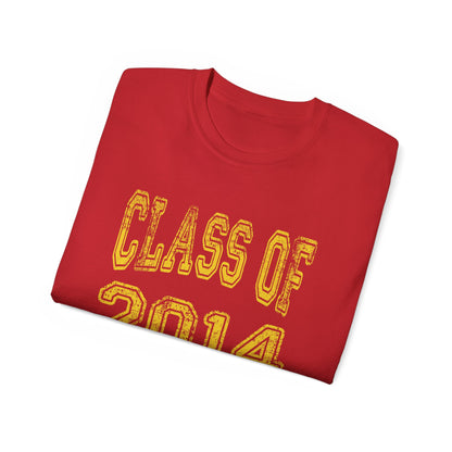 Class of 2014 Senior 14 Yellow Gold Text Grad Celebration Graduate Goals Choose Your School Color Vintage Distressed Tee Unisex Ultra Cotton Tee