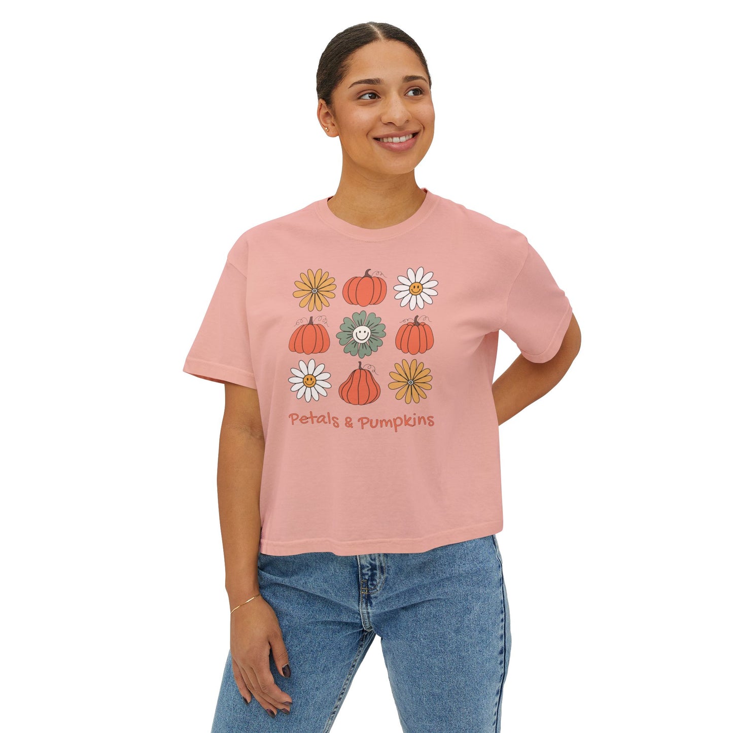 Fall Petals and Pumpkins Comfort Colors Autumn Aesthetic Women's Boxy Tee