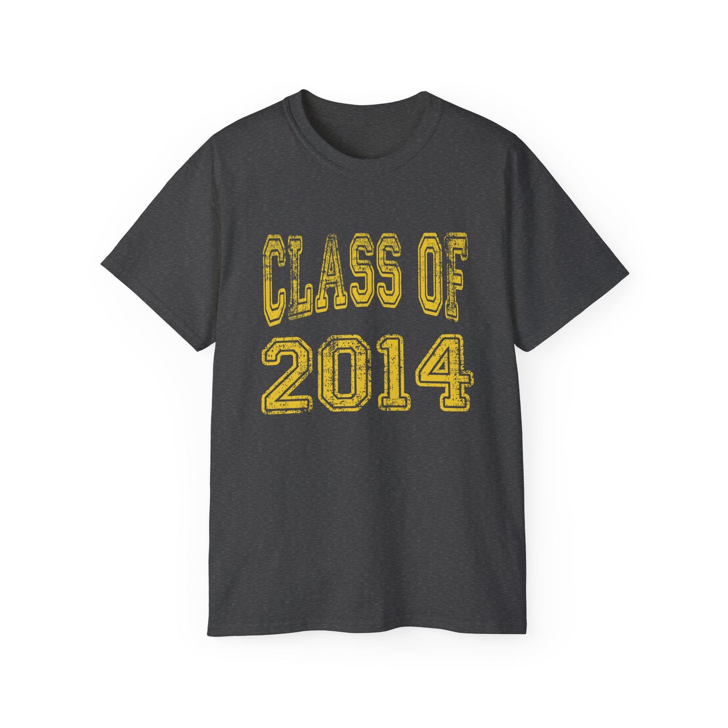 Class of 2014 Senior 14 Yellow Gold Text Grad Celebration Graduate Goals Choose Your School Color Vintage Distressed Tee Unisex Ultra Cotton Tee