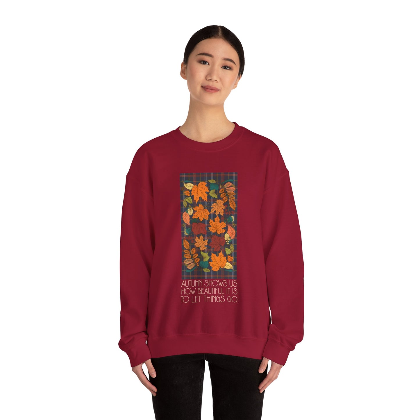 Autumn Leaves Let Things Go Sweatshirt Unisex Jersey Short Sleeve Fall Graphic Top Small - Plus Size