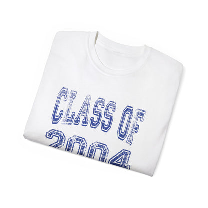 Class of 2004 Senior 04 Blue Text Grad Celebration Graduate Goals Choose Your School Color Vintage Distressed Tee Unisex Ultra Cotton Tee
