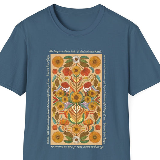 Autumn Florals with Van Gogh Quote T-Shirt Unisex Jersey Short Sleeve Holiday Graphic Tee Small - Plus Size