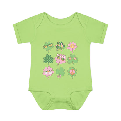 St. Patrick's Day Clover Grid Infant Body Suit Design