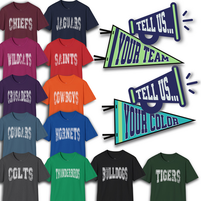 Custom Mascot Name Distressed Sports Team Name Unisex Softstyle T-Shirt